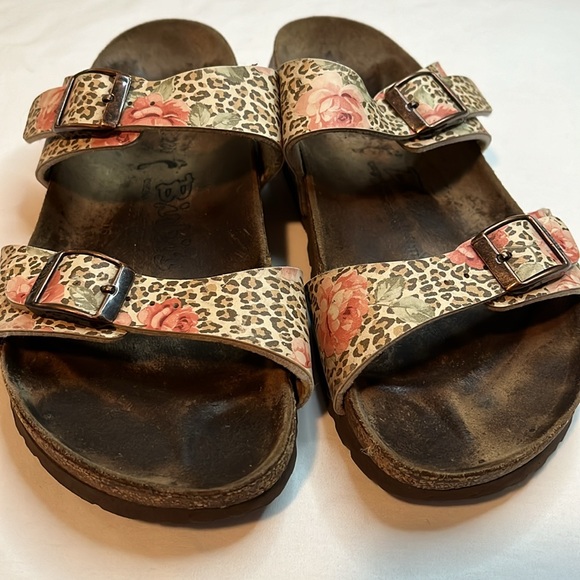 Birki’s by Birkenstock Cheetah Pink Rose Design Two Strap Slide Sandals Sz 36 - Picture 8 of 8